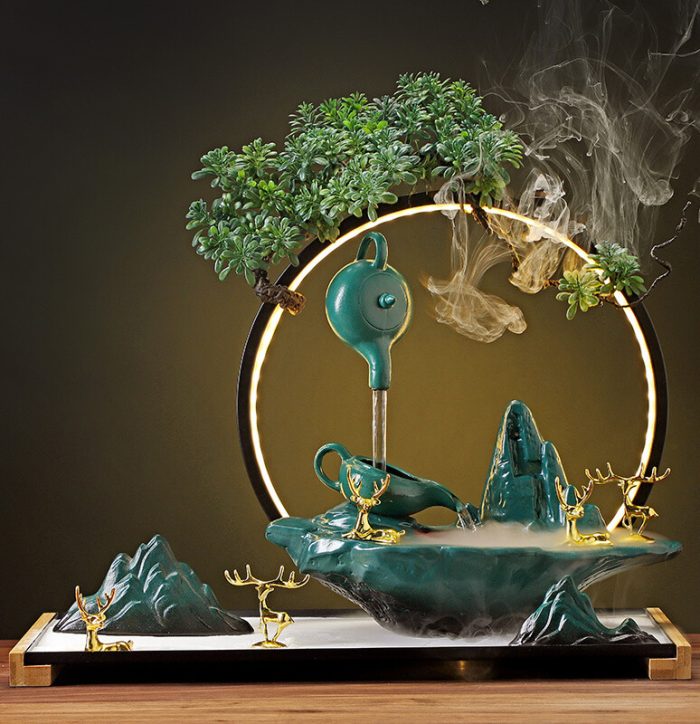 LED Ring Incense Burner – Mountain River Deer Waterfall